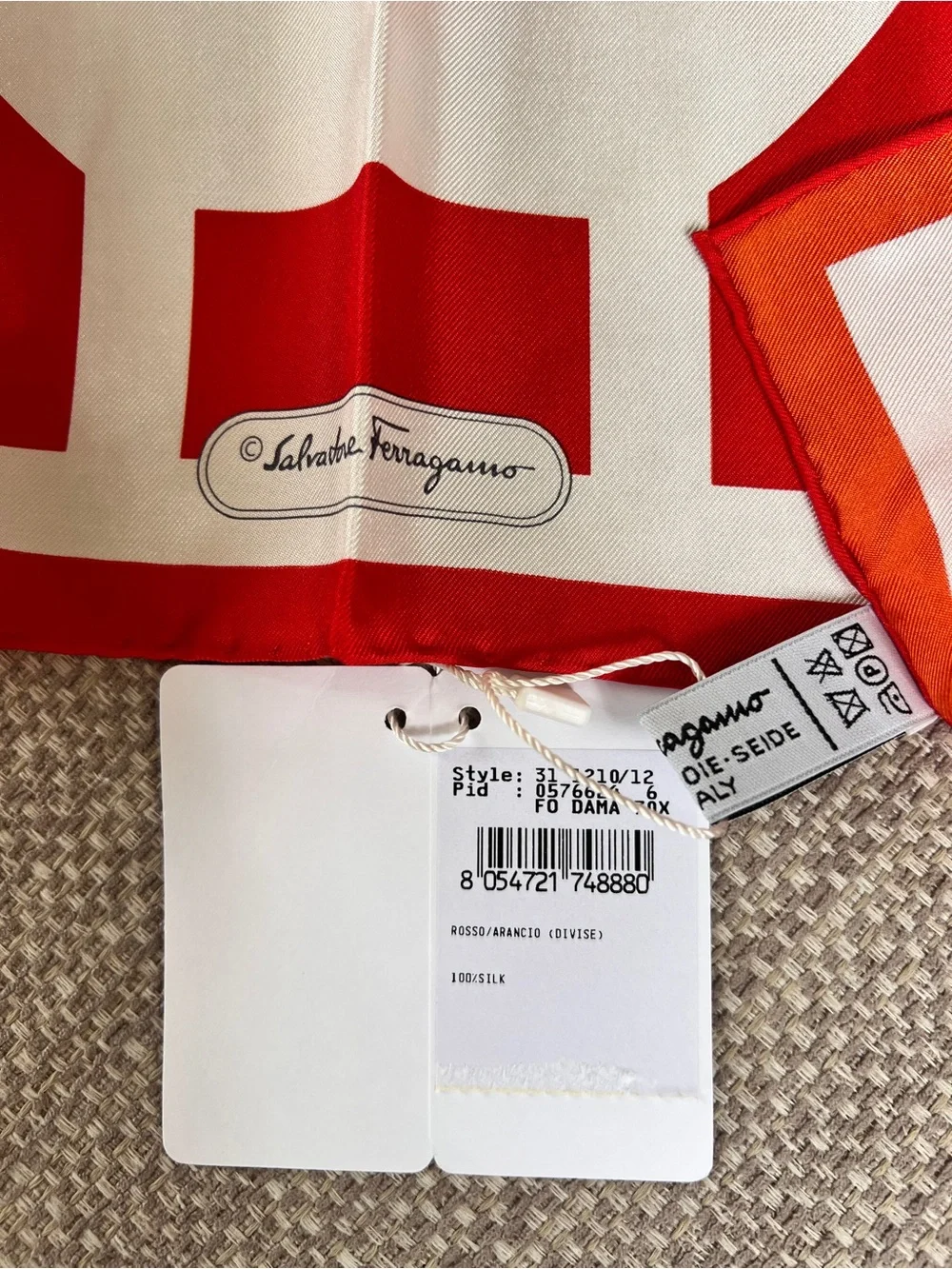 Salvatore Ferragamo Gancini Logo Print Authentic Silk Scarf – Red & White